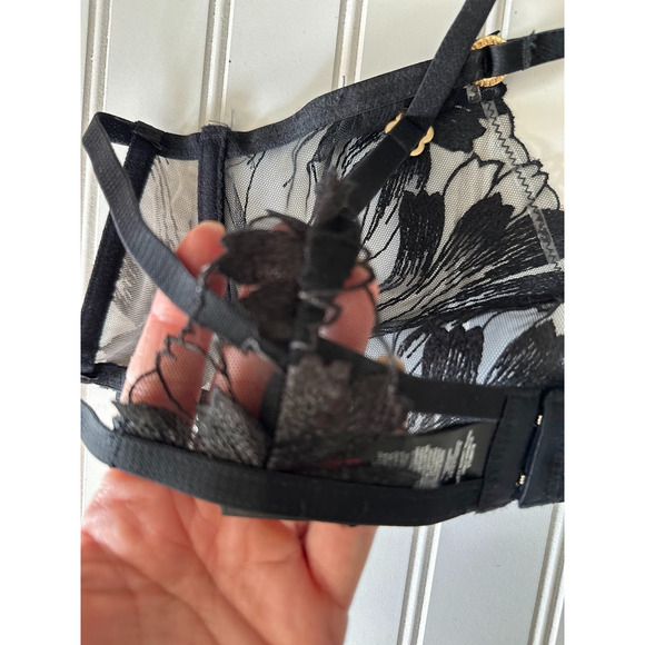 Bluebella Black Colette Bra Embroidered Underwire Size 38DDD/F Lingerie Mesh - Picture 6 of 8